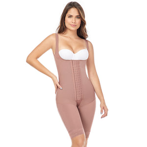 Maria E: FQ111 | Liposuction Postsurgical Knee Length Lipo Body Shaper for Women | Open Bust with Front Closure