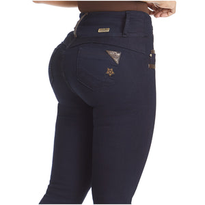 Laty Rose Intermedia Moda Jean pretina ancha 3 botones bordados sinteticos bolsillos parche