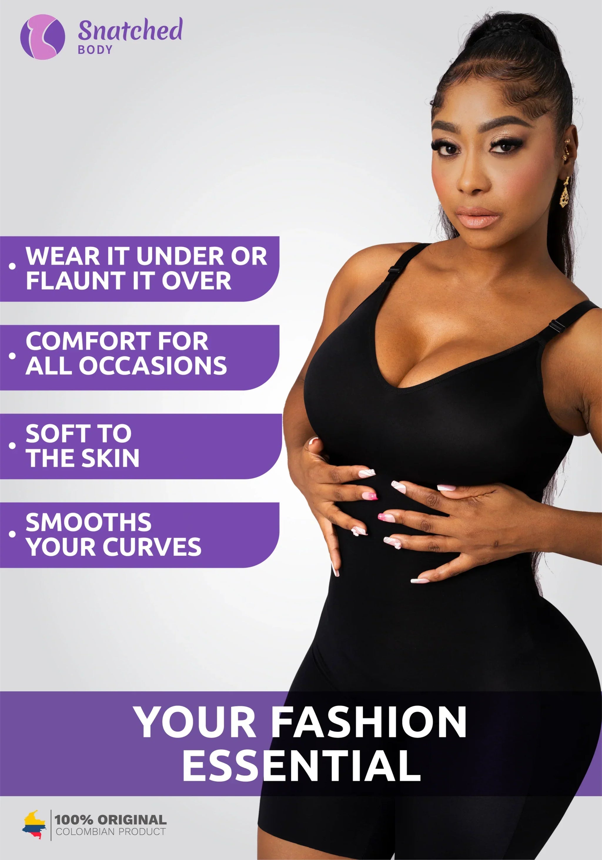 Snatched Body DQ01L3 Tummy Control Shapewear Bodysuit for Women with Built-in Bra