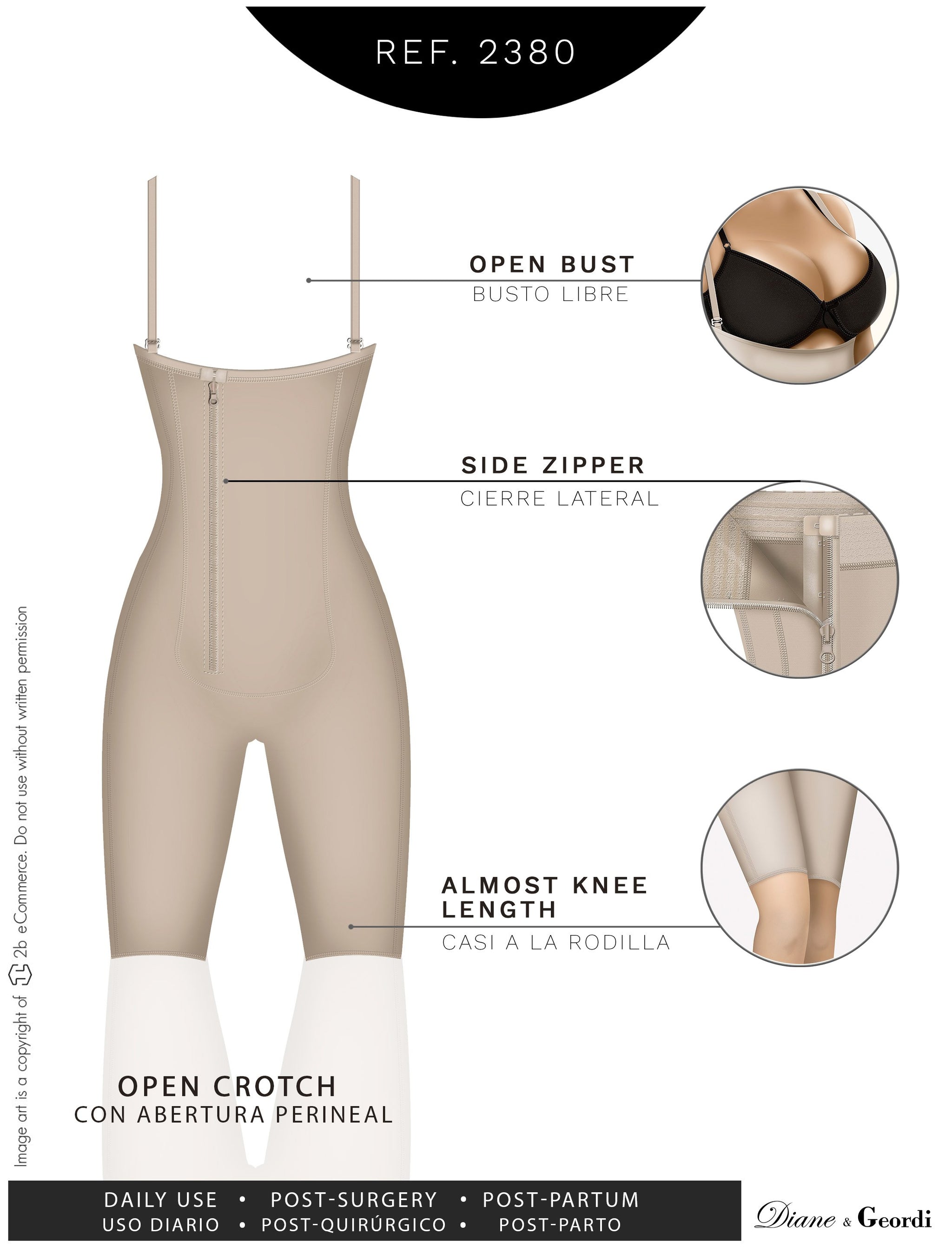 Diane & Geordi: 2380 - Colombiana Short Body Shaper With Zipper - Showmee Store
