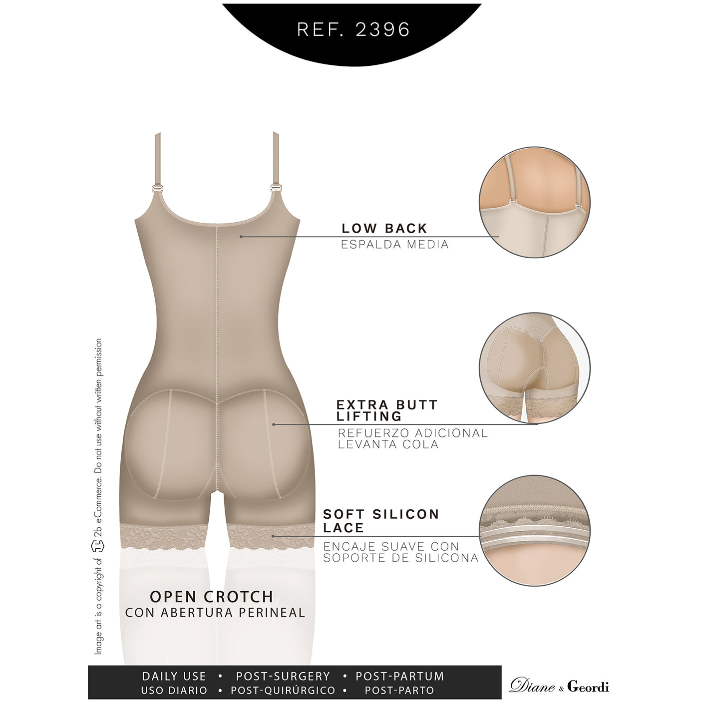 Diane & Geordi: 2396 - Open Bust Mid Thigh Postpartum Compression Shapewear  | Girdle after Pregnancy & Butt Lifting Body Shaper for Daily Use /