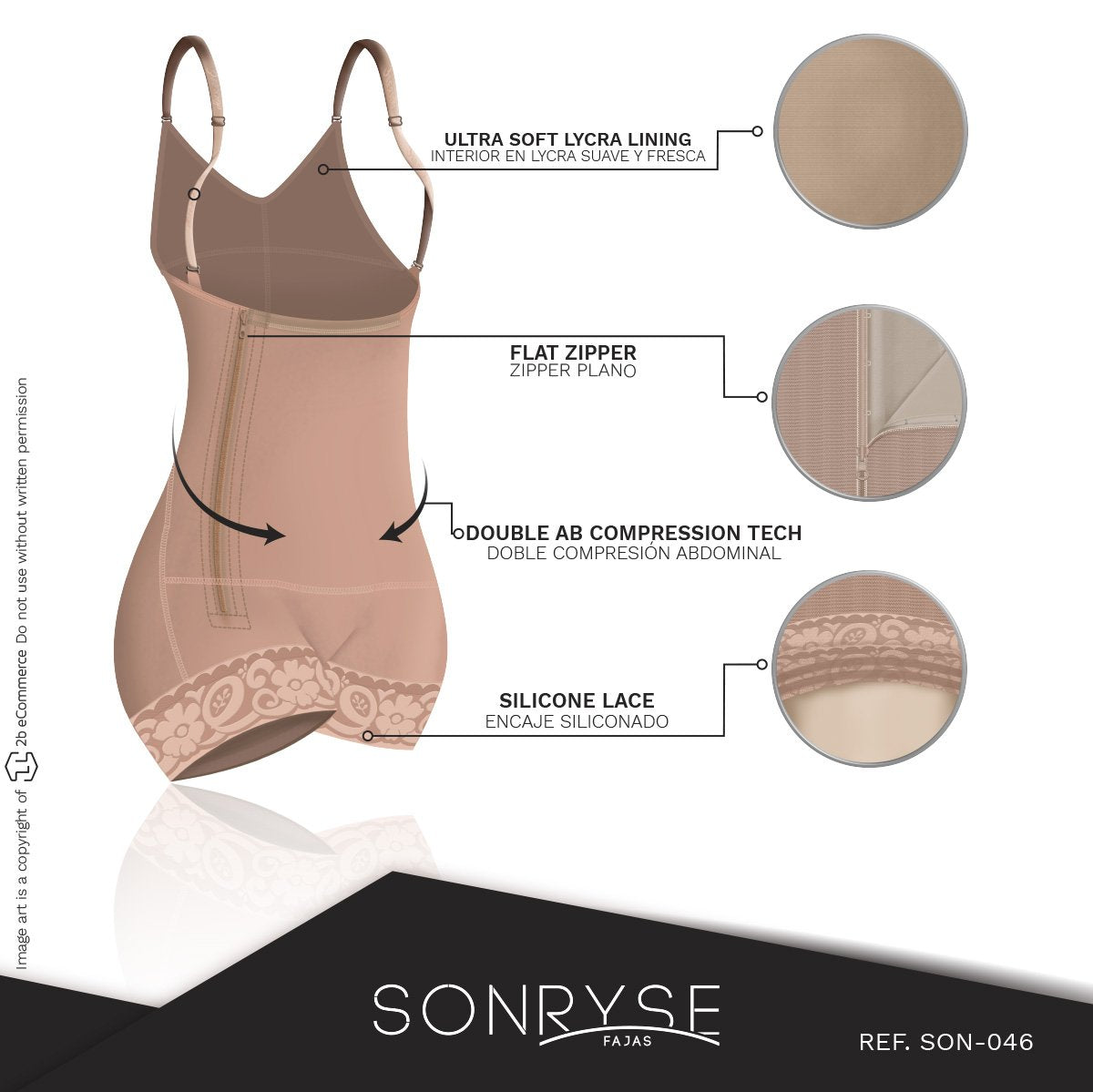 SONRYSE 010, Colombian Shapewear Knee Lenght with Built-in bra & High Back