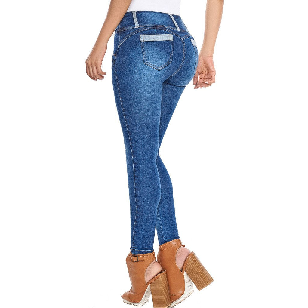 Jeans Blue Dark Stretch High Rise Levanta Cola Lifter Colombian Push Up  Skinny