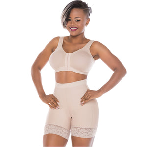 Salome Shapewear: 0319 - BBL Compression Shaping Shorts for Women | Tummy Control Butt Lifter Mid Thigh Powernet Cut Out Open Shorts