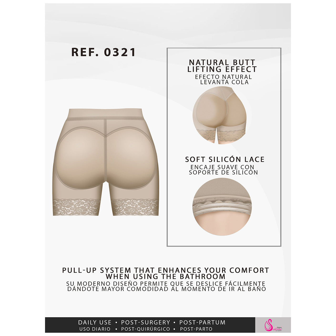 Fajas Salome 0321, High Waist Compression Slimmer Butt Lifter Shapewear  Shorts