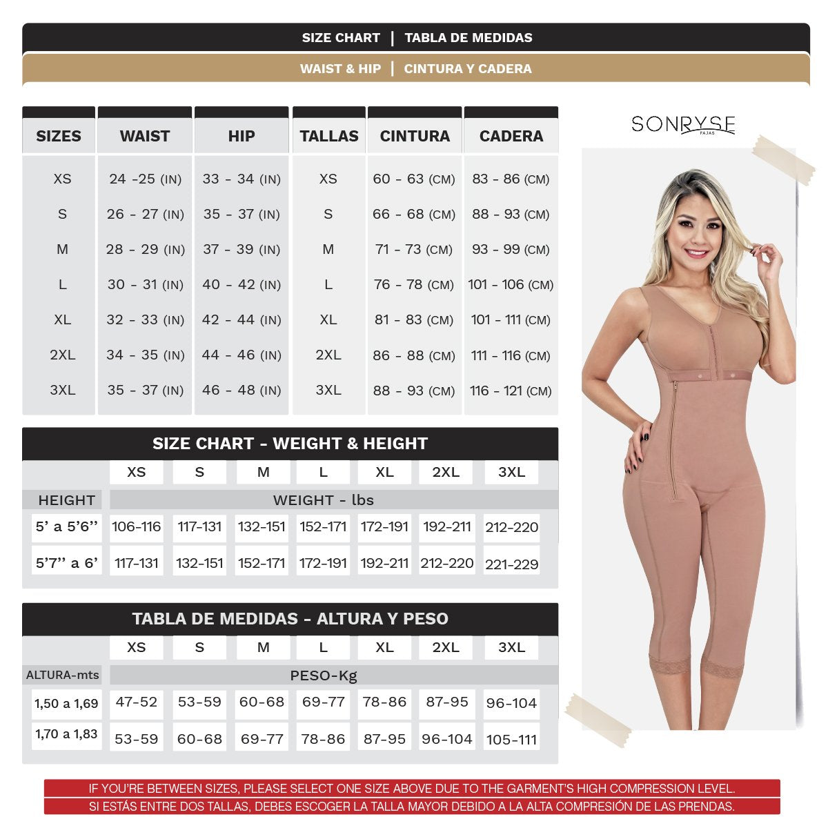 Sonryse Shapewear: 010 - Colombian Faja Knee Lenght with Built-in bra -  Showmee Store