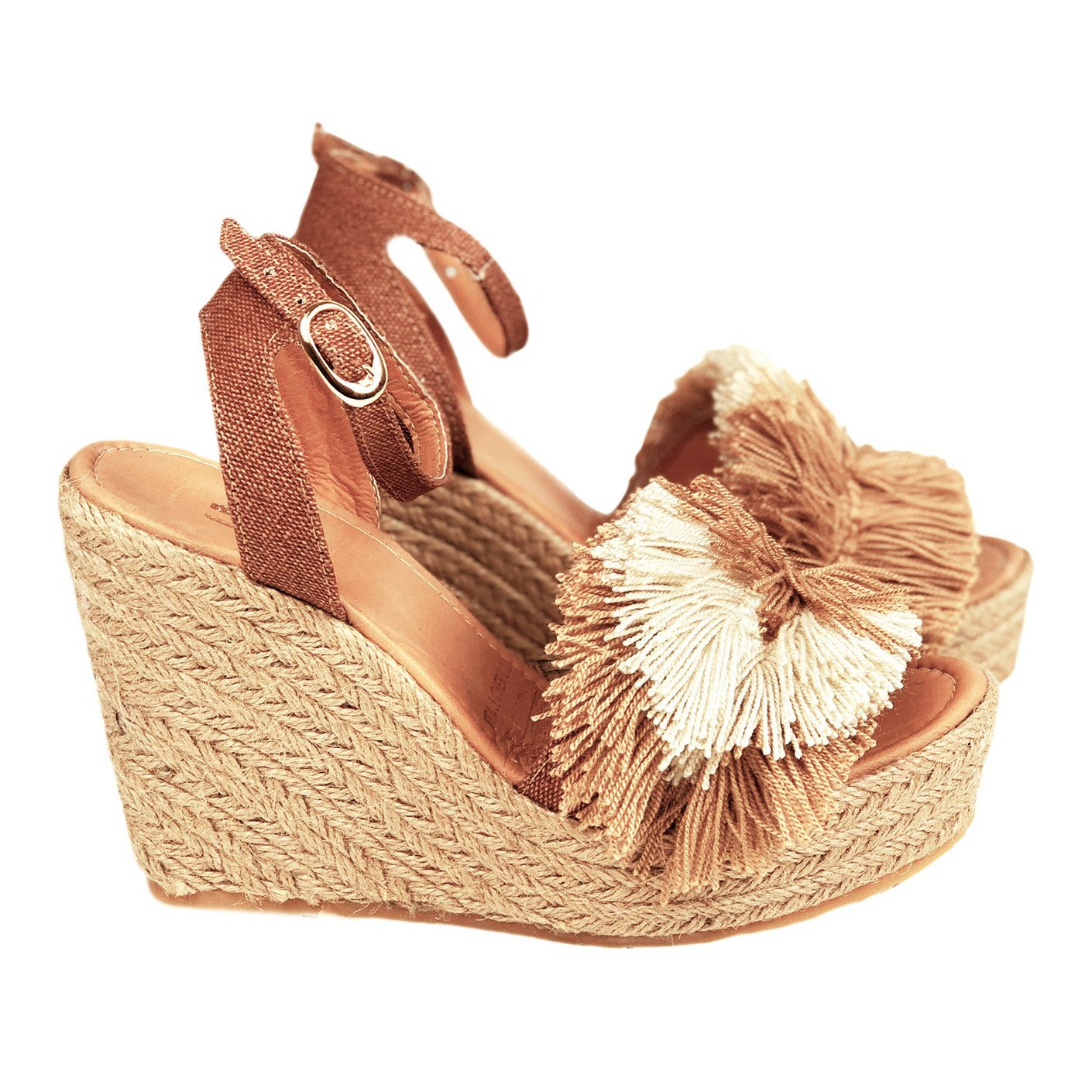 Silvia Cobos MAMBO Ankle Strap Wedges in Beige